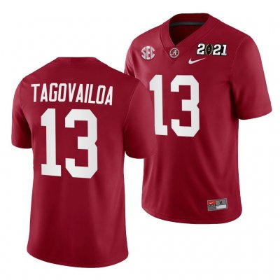 Men's Alabama Crimson Tide #13 Tua Tagovailoa 2021 Rose Bowl Champions Crimson NCAA Playoff Home College Football Jersey 2403JNWV3